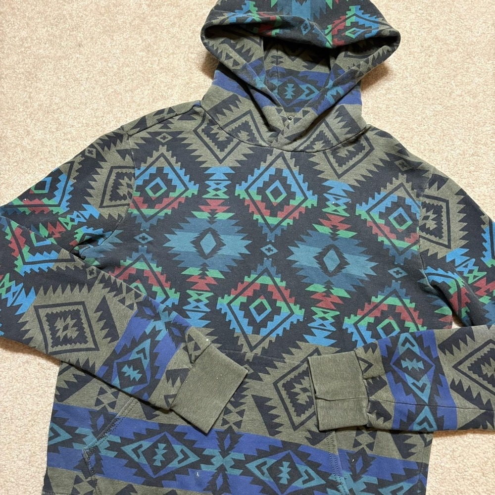 Denim & Supply Ralph Lauren Hoodie Sweatshirt Mens Medium Green Aztec Tribal